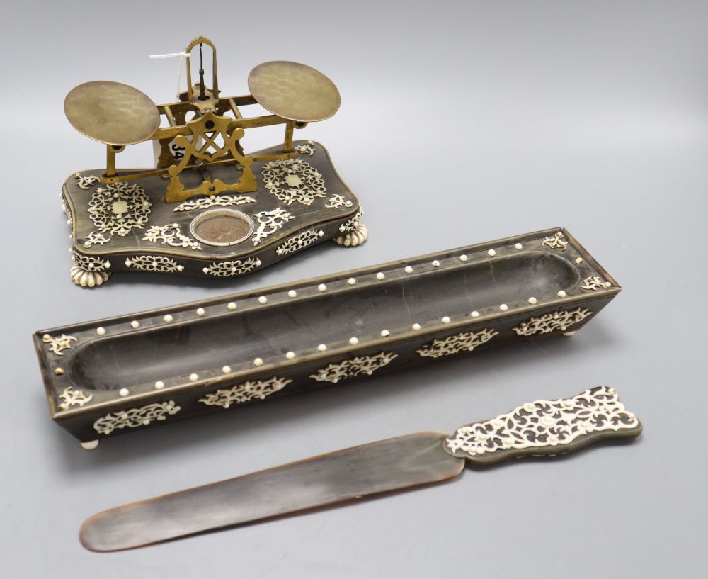 A South Indian horn and ivory mounted desk set, retailed by Morden & Co